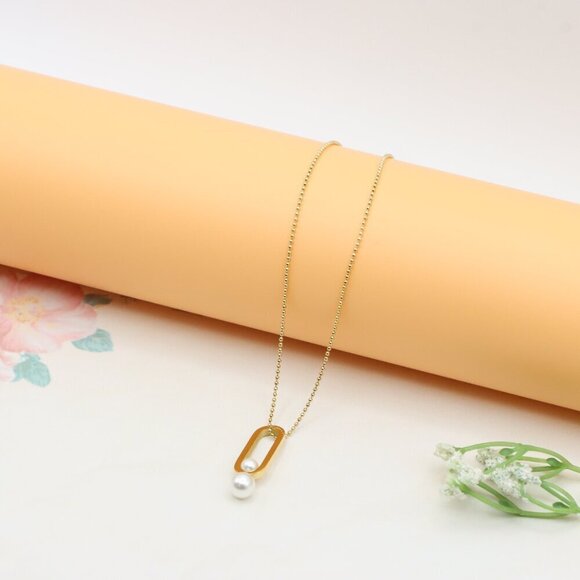 Gold Plated Pearl Drop Pendant Necklace, XPNL0313 - Picture 10 of 13
